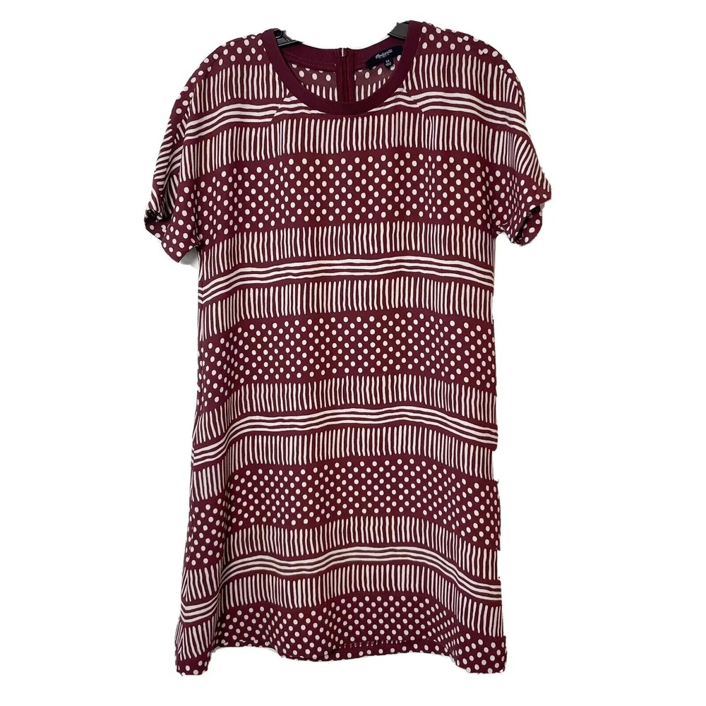 Madewell Title Tee Striped Polka Dot Shift Dress Size XS Red Short Sleeve Pocket